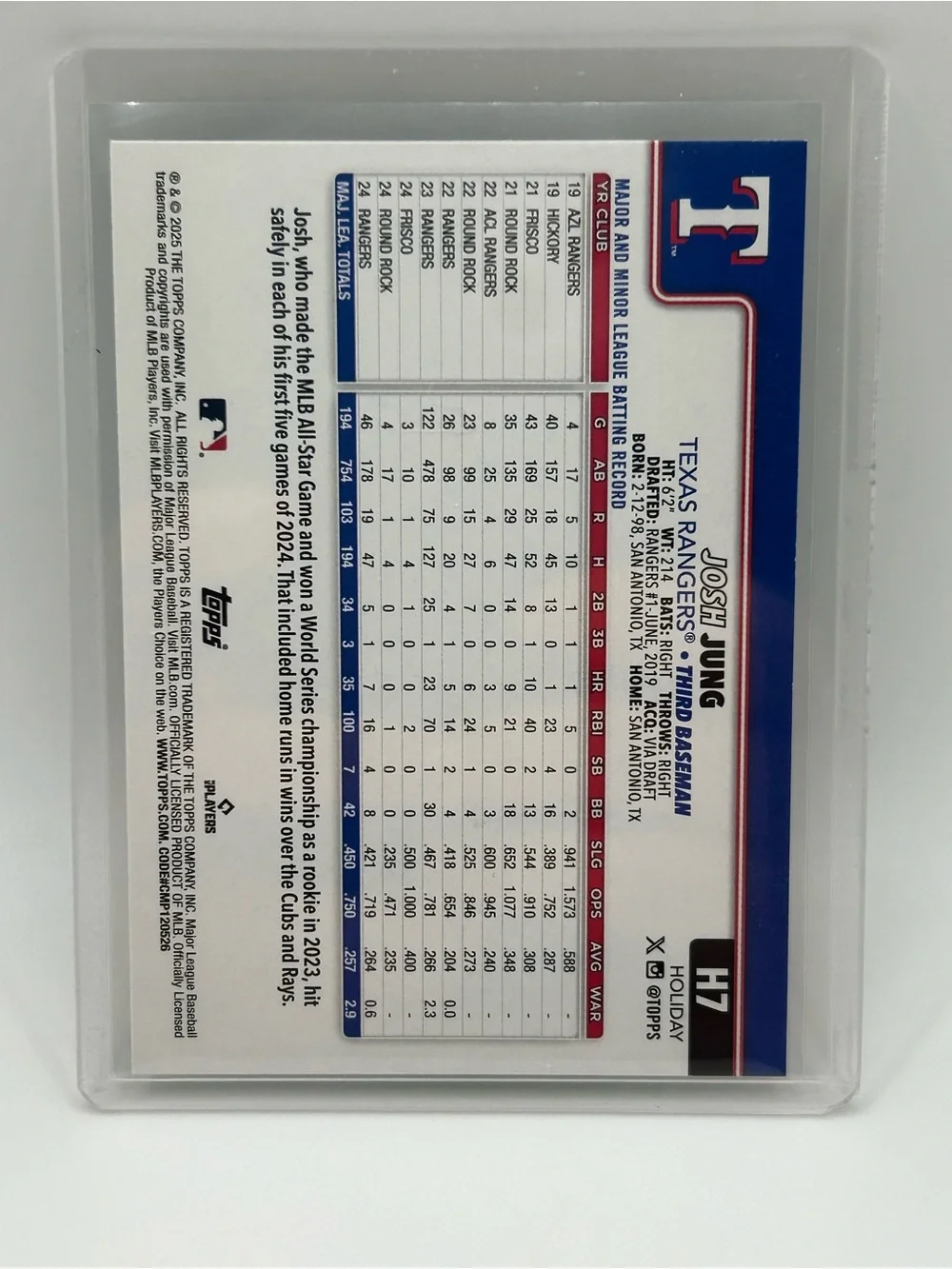 Topps Josh Jung Texas Rangers Holiday Card - H7